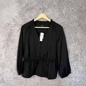 J. Crew Shirt Womens 6 Black Long Sleeve V-Neck Pullover Elastic Waist Career